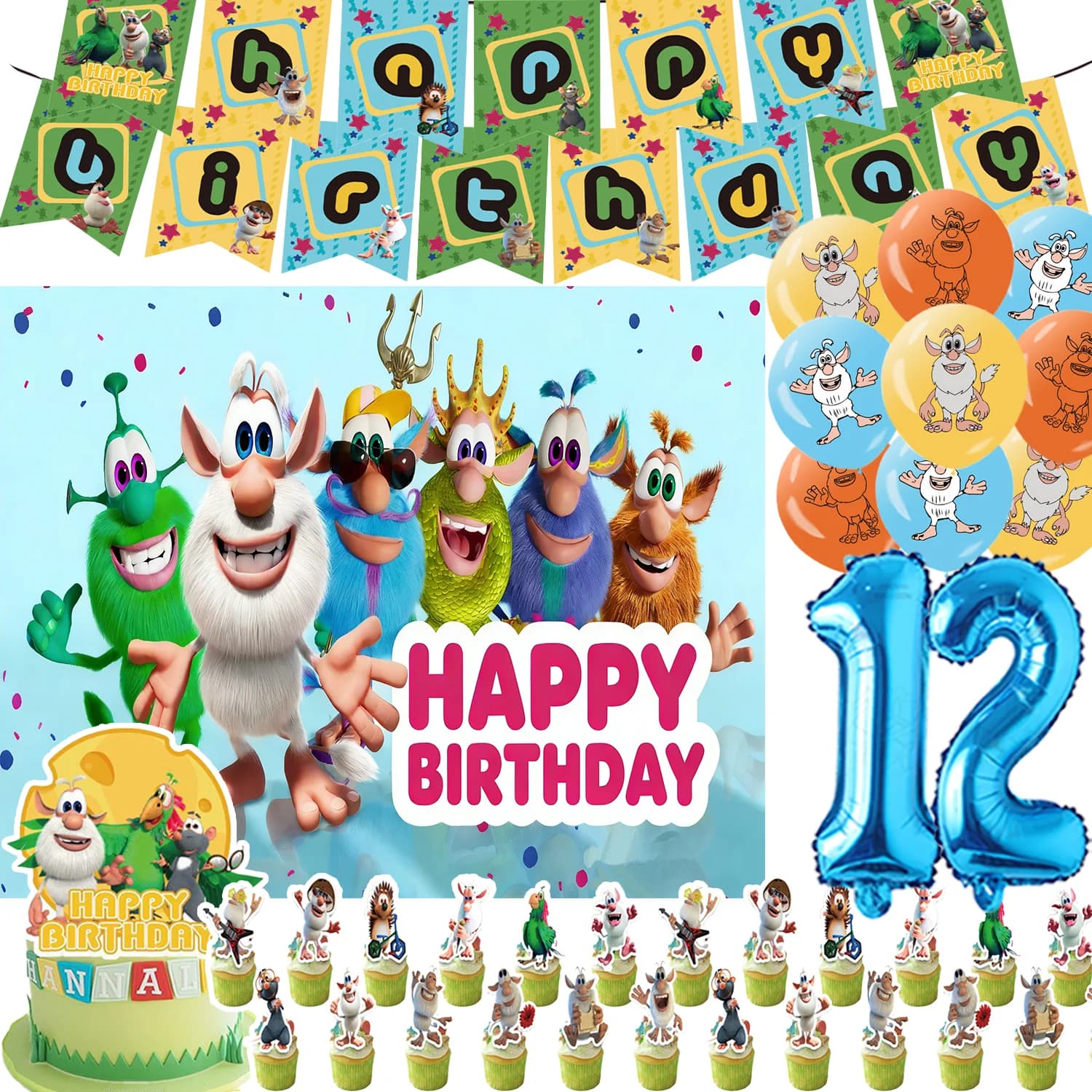 Tema Boobaed del fumetto Forniture per feste di compleanno per bambini Gioco kawaii Palloncino Cupcake Topper Banner Sfondi Regali per baby shower Puntelli