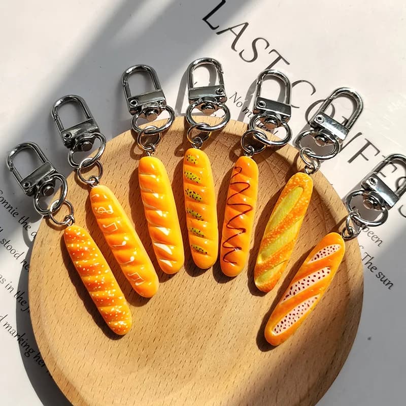 1 Pz/3 Pz Resina Baguette Pane Portachiavi Per Le Donne Degli Uomini Regalo Nuovo Creativo Simulazione Cibo Ciondolo Borsa Scatola Auto Portachiavi gioielli