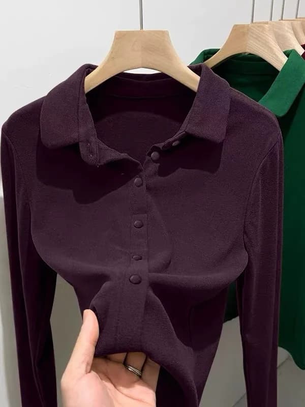 Ladies Large Size Neck Long Sleeve T-Shirt Warm Velvet Inner Wear Fashionable Base Layer Shirt Top for Autumn Winter