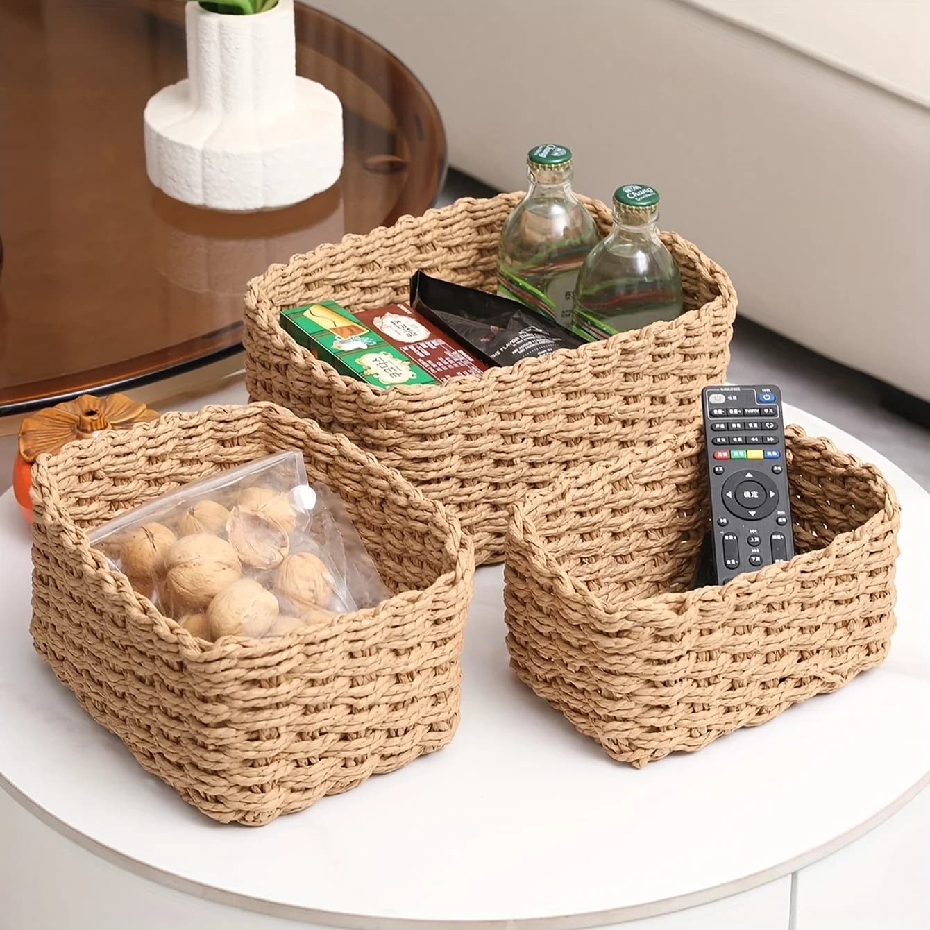 3pcs Hand-woven Paper Rope Storage Basket Set | Fall Decorations for Home,Home Decoration Storage Basket