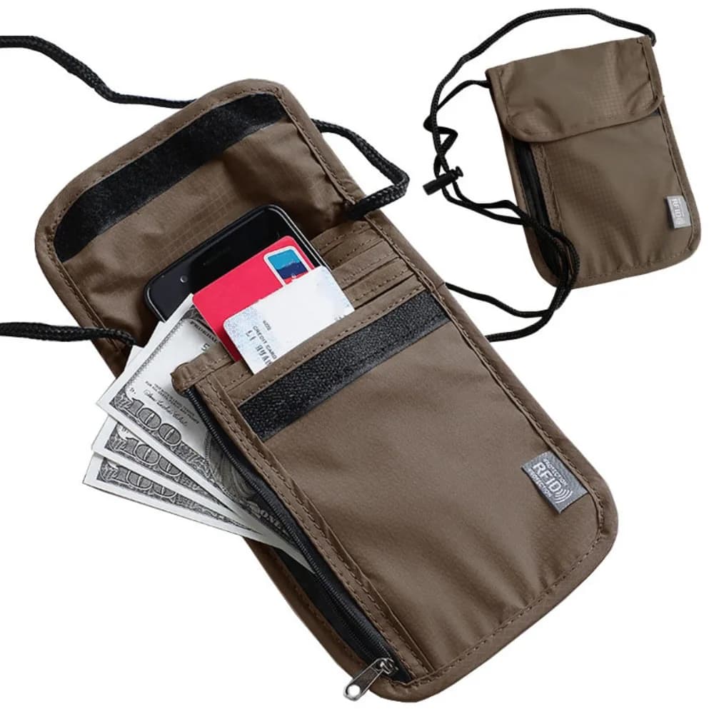 Portable Nylon RFID Passport ID Bag Waterproof Multi-Functional Document Pouch Neck Wallet Women