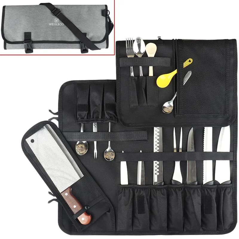 Borsa per coltelli da chef portatile durevole a 16 slot Borsa per rotoli Mannaia da cucina Affettare Tasche portaoggetti giapponesi Custodia da picnic professionale