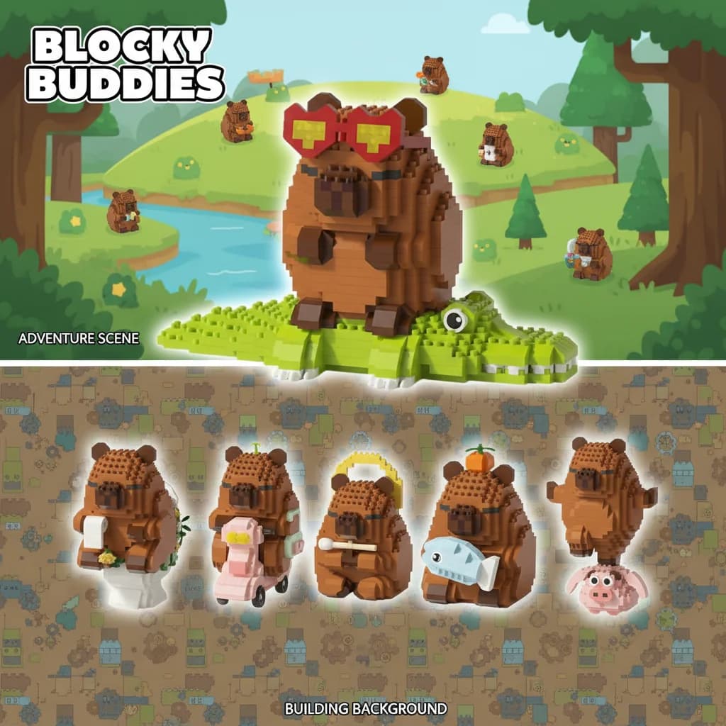 Set di Mattoncini Nano a Forma di Animali Cartoon, Capibara, Blocchi Micro Diamond, Gioco Educativo di Costruzione per Bambini