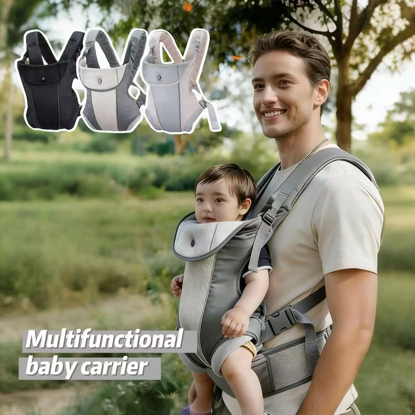 Set da 1 pezzo, marsupio multifunzionale in rete, traspirante e utilizzabile in tutte le stagioni, utilizzabile sia davanti che dietro, marsupio portatile e pieghevole, adatto a neonati e bambini piccoli per gite e attività familiari quotidiane