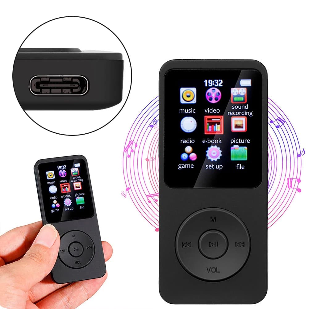 MP3 Player 1.8 in Screen HiFi Lossless Music Player Bluetooth-Compatible5.4 Type-C Music Stereo Player Built-in Speaker for Kids