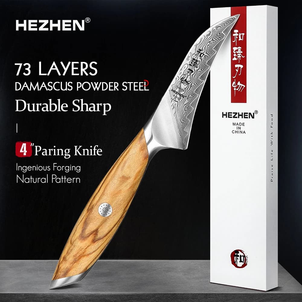 Coltello da cucina HEZHEN Flagship Series 4 pollici coltello da cucina in stile giapponese coltello da cucina 73 strati posate in acciaio in polvere di damasco