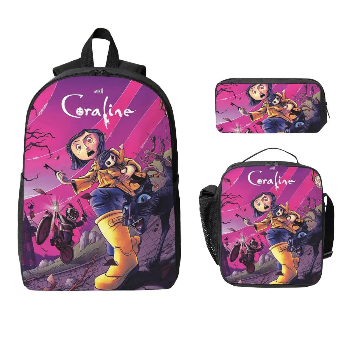 Zaino Animato Enchanted Coralines, Borsa per Studenti, Borsa per la Scuola, Borsa a Tracolla per Laptop, Set 3 Pezzi con Borsa Termica per il Pranzo e Astuccio