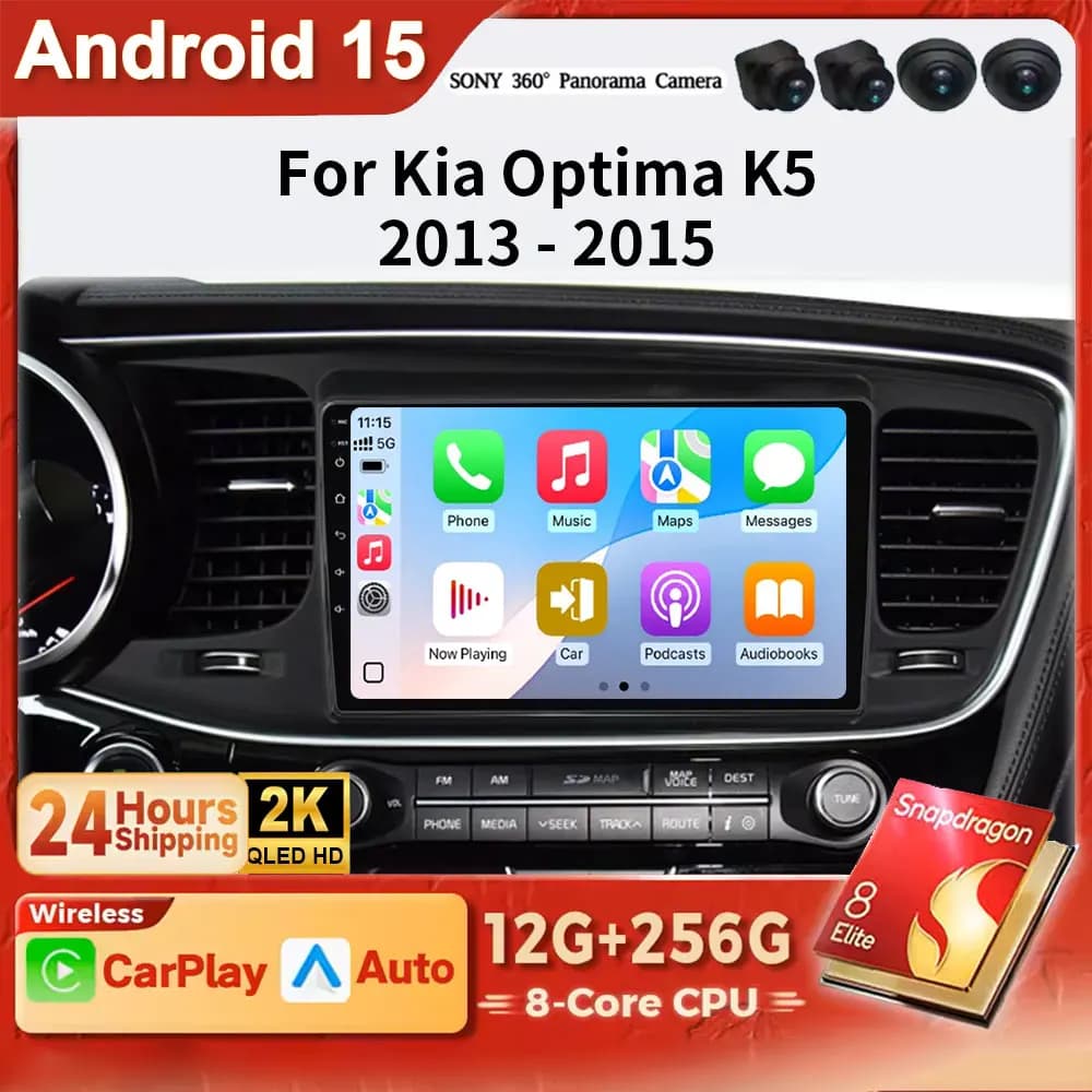 Android 15 2K QLED Car Radio For KIA Optima K5 Android all-in-one 2013 - 2015 Car Smart Systems FM CarPlay DSP DVD 4G WIFI BT