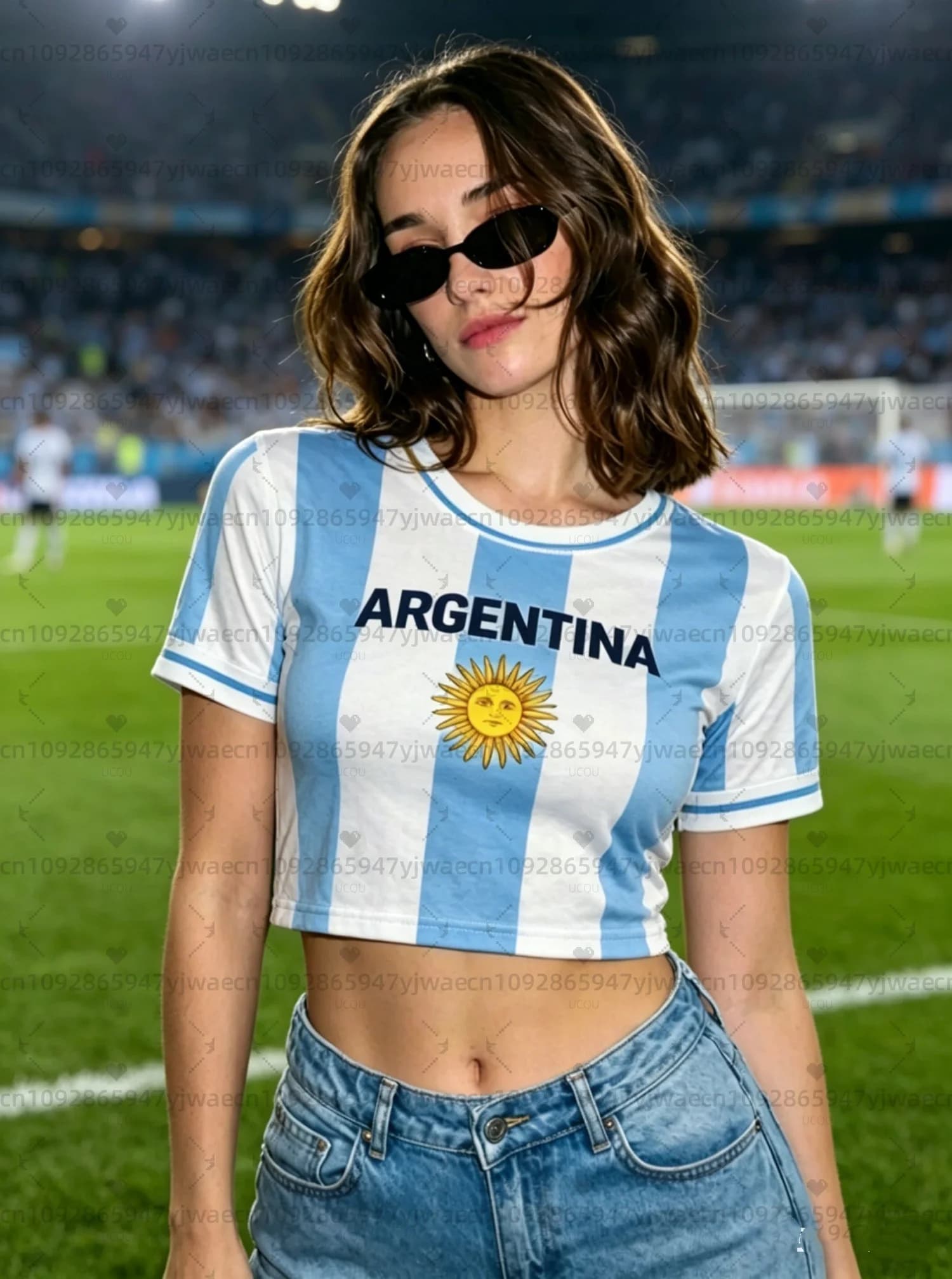 Maglia da calcio da donna con stampa Argentina, top corto con motivo azteco e bandiera, t-shirt casual estiva streetwear per tifosi di calcio