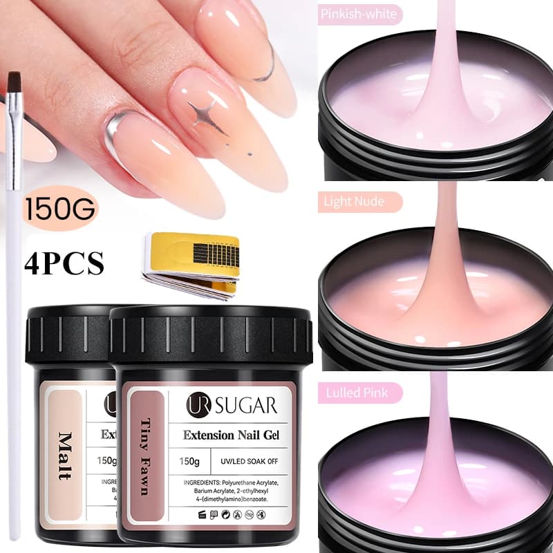 UR SUGAR 4 Pz 150g Gel per Estensione delle Unghie Set Bianco Latteo Costruzione Costruttore Gel Autolivellante Rinforzo Gel per Unghie Camouflage