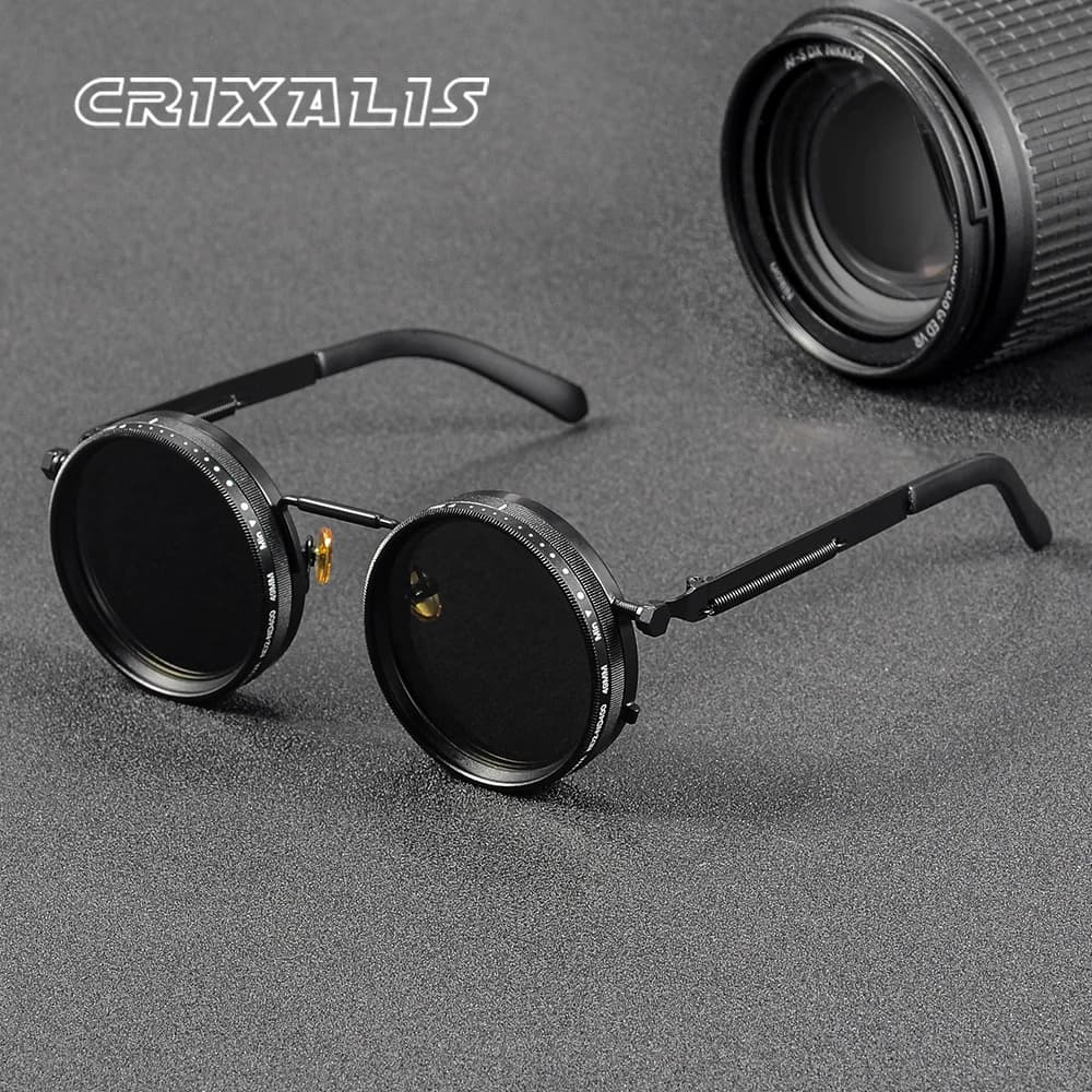 CRIXALIS Polarized Round Sunglasses ND9 Adjustable Observation Men Women's Retro Punk Men's Fishing Glasses UV400