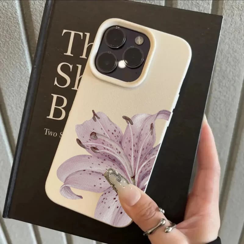 Cover for iPhone with Purple Lily Flower for iPhone 17 15 14 13 12 11 Pro Max, Silicone Case for iPhone Air XS XR 16E 16 Plus 17 Funda