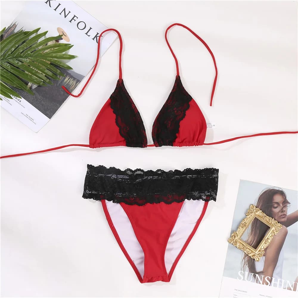 Bikini in pizzo nero Y2K Costume da bagno gotico Fasciatura senza schienale Vacanza Costumi da bagno Donna Sexy Beach Outfit Costume da bagno Trajes De Bano Mujer