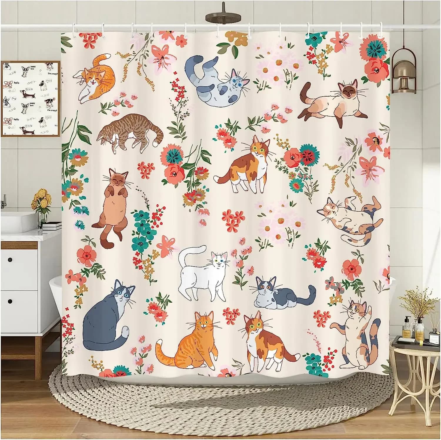 Shower Curtain Waterproof Shower Curtain Funny Funny Cats Shower Curtains Cute Animal Floral Bath Curtain Modern Waterproof
