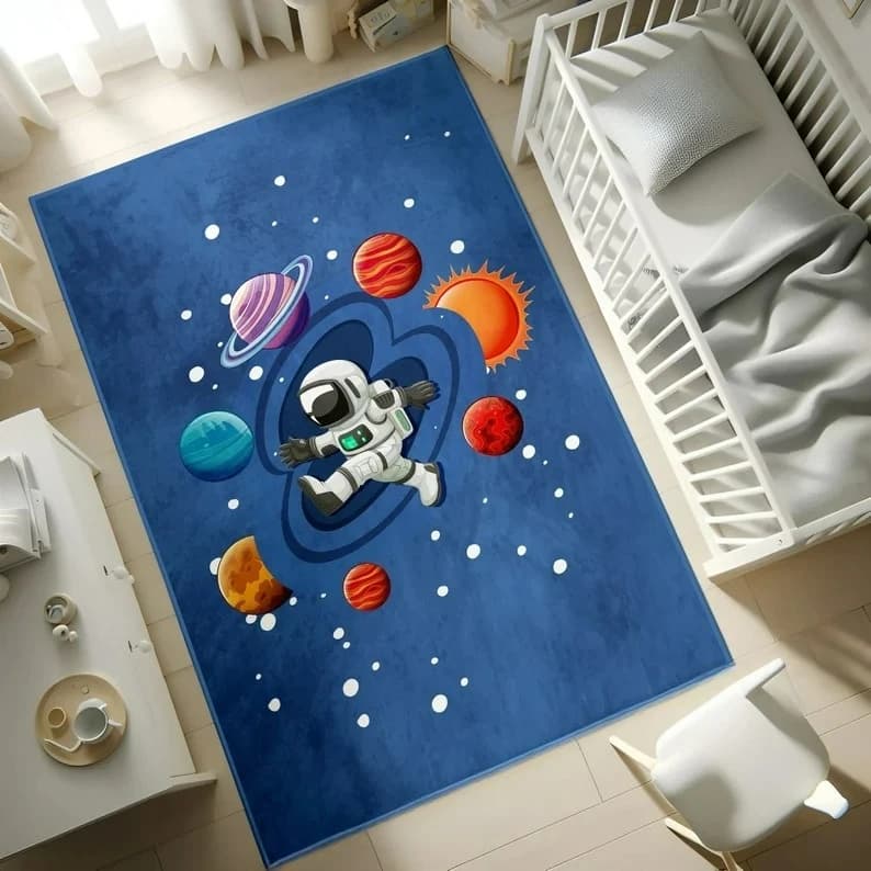 Tappeto universo cartone animato Tappeto astronauta per soggiorno Tappeto divano Tappeto da gioco per bambini Tappeto da comodino per camera da letto Tappeto per camera dei bambini