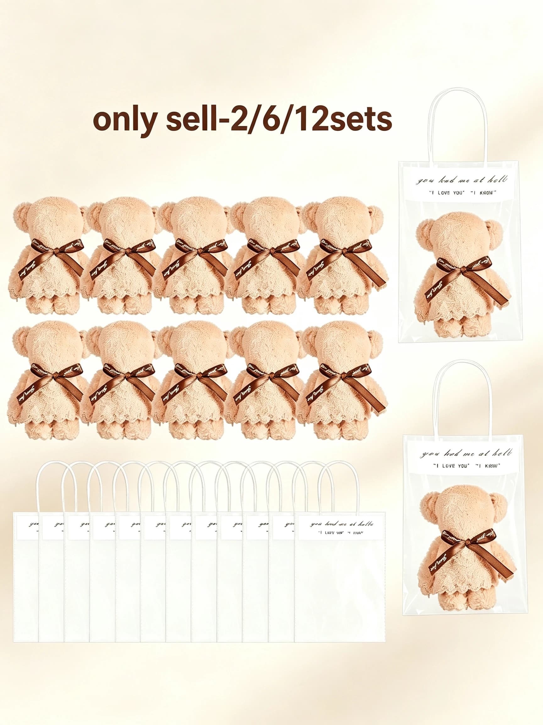 2/6/12sets Bear Bath Towel Gift Box Set with 6 Soft Coral Velvet Hand Towels And 6 Storage Bags for Weddings Birthdays School