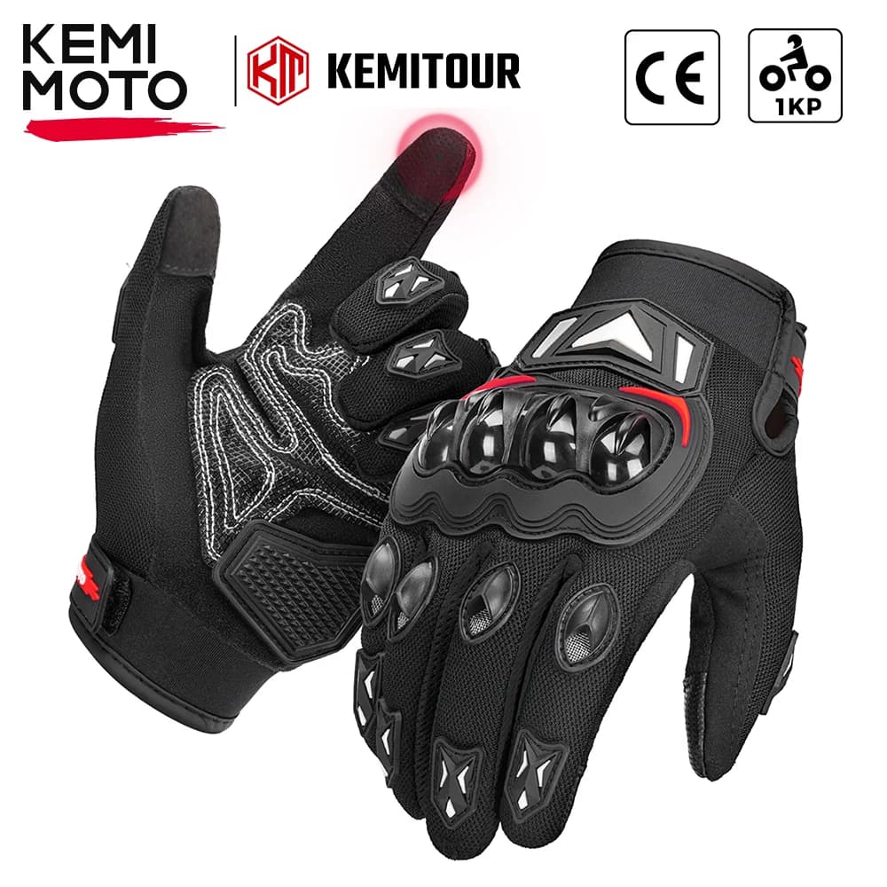 KEMITOUR Summer Motorcycle Gloves Touch Screen CE Sport Moto Luvas Protective Gloves MTB Women's Gloves Black