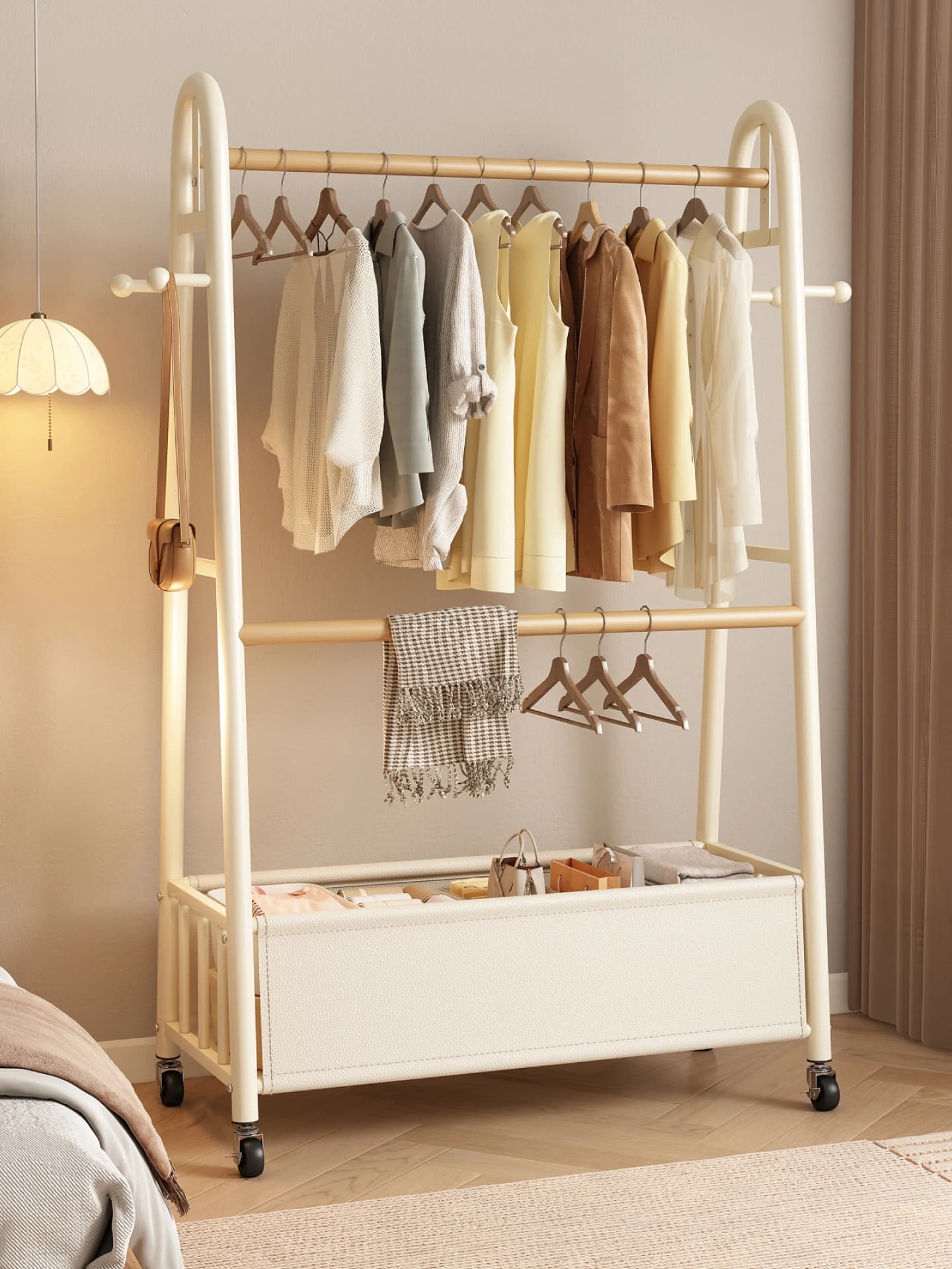Simple Floor-Mounted Clothes Hanger for Bedroom And Living Room Easy-To-Use Nordic Style Carbon Steel Storage Organizer