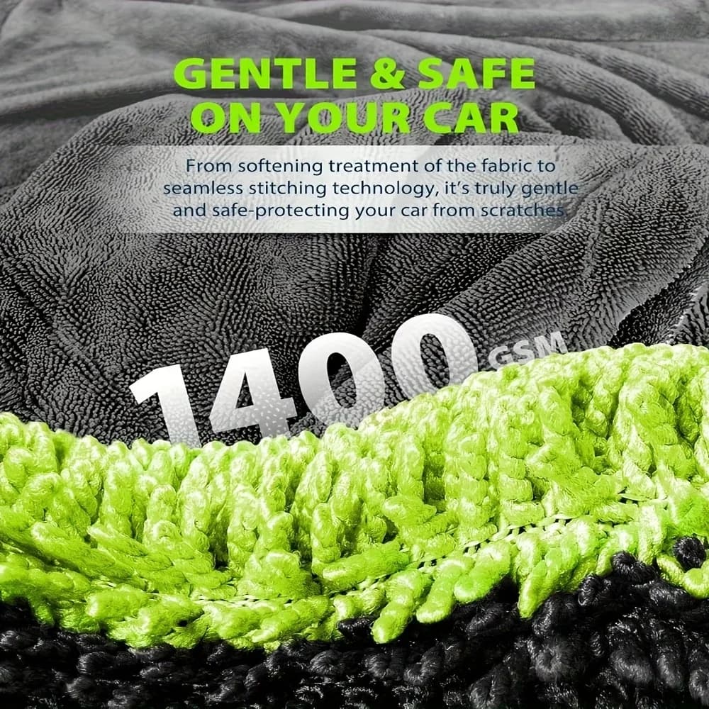 1400GSM Full-Size SUV Truck Drying Towel Double-Sided Microfiber, Twisted Yarn Technology, High Absorbency And Scratch-Resistant