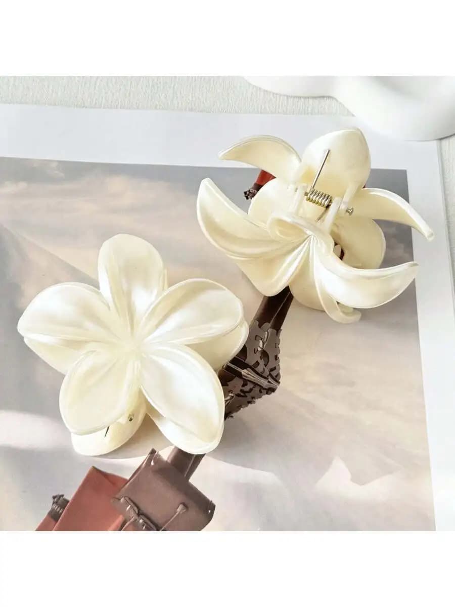 2 fermagli per capelli da donna eleganti in acrilico con fiore, 8 cm, per chignon, coda di cavallo, accessori estivi per tutti i giorni