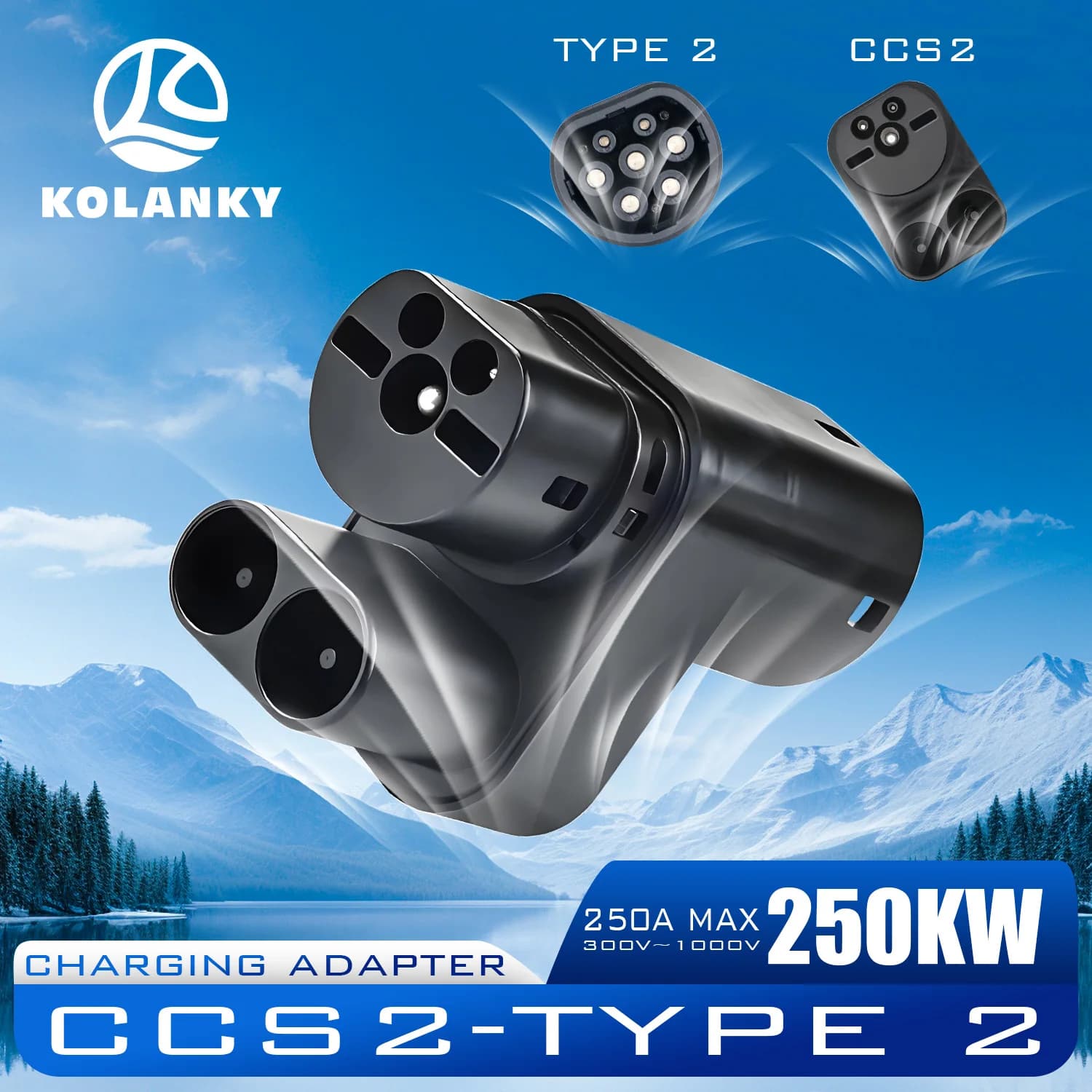 Adattatore caricabatterie per veicoli elettrici Kolanky 250A 250KW CCS2 a Tipo 2, convertitore di ricarica per Model S X prima del 2016.