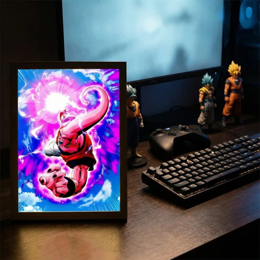 USB Night Lamp Anime Majin Buu Pure Form, Desk Decoration, Ornament, Party Gift, LED Dimmable Lamp with Frame for Squares