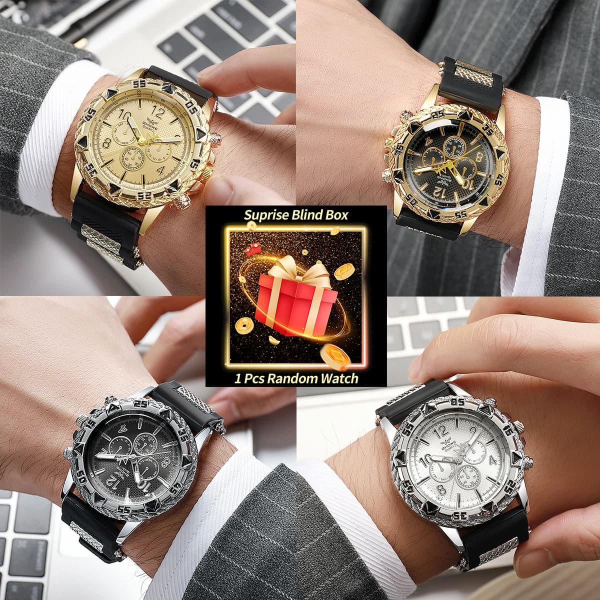 1PC Surprise Mystery Watch Blind Box- Fashionable Men's Watch Quartz Analog Wrist Watch with Casual Silicone Strap Men's Sports Watches