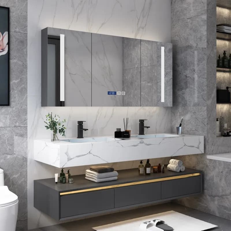 Lavagna rocciosa all-in-one semplice personalizzata in acciaio inossidabile per specchio cosmetico da bagno, supporto per lavaggio, tavola rocciosa all-in-one di lusso leggera