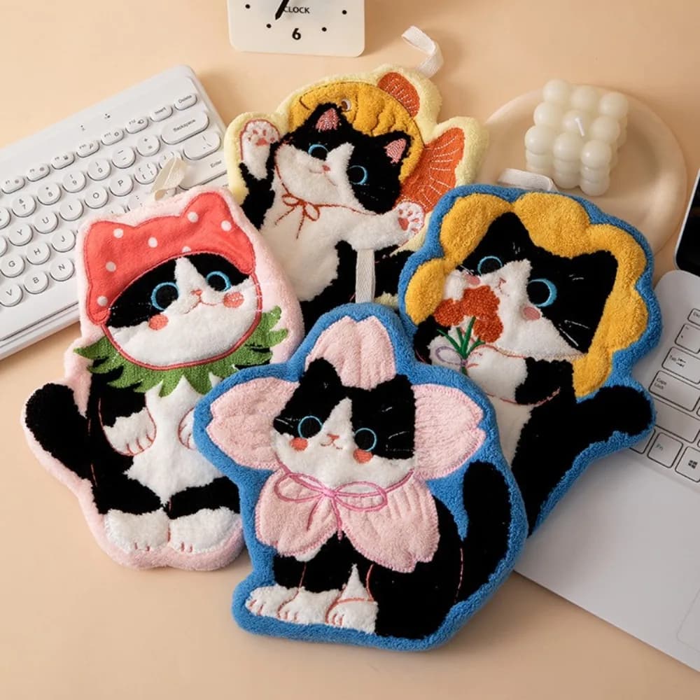 Simpatico Asciugamano a Forma di Gatto in Pile Corallo, Super Assorbente, Stile Appendibile, Morbido per Bagno e Cucina
