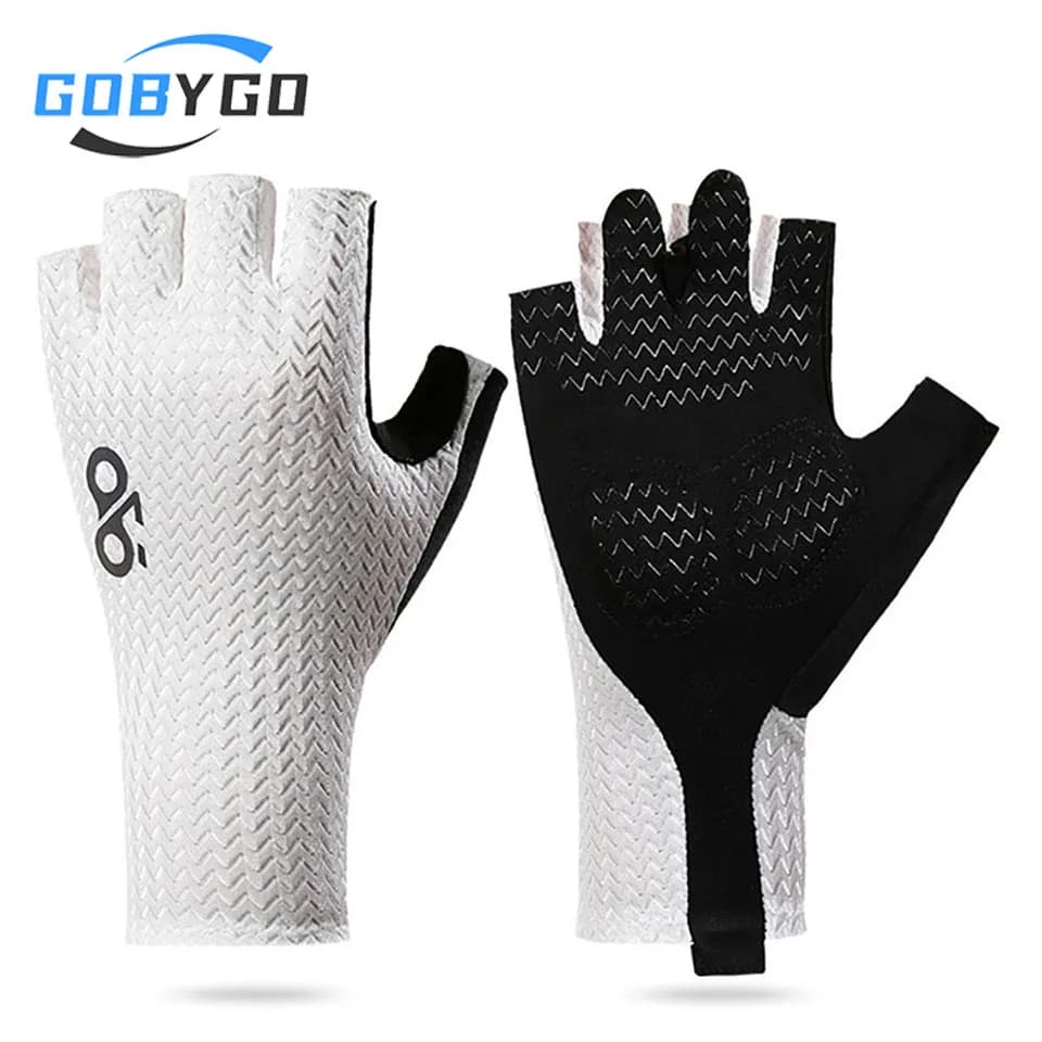 GOBYGO 1 pair of half finger cycling gloves, shock-resistant silicone cycling gloves, wear-resistant, for outdoor sports, fishing