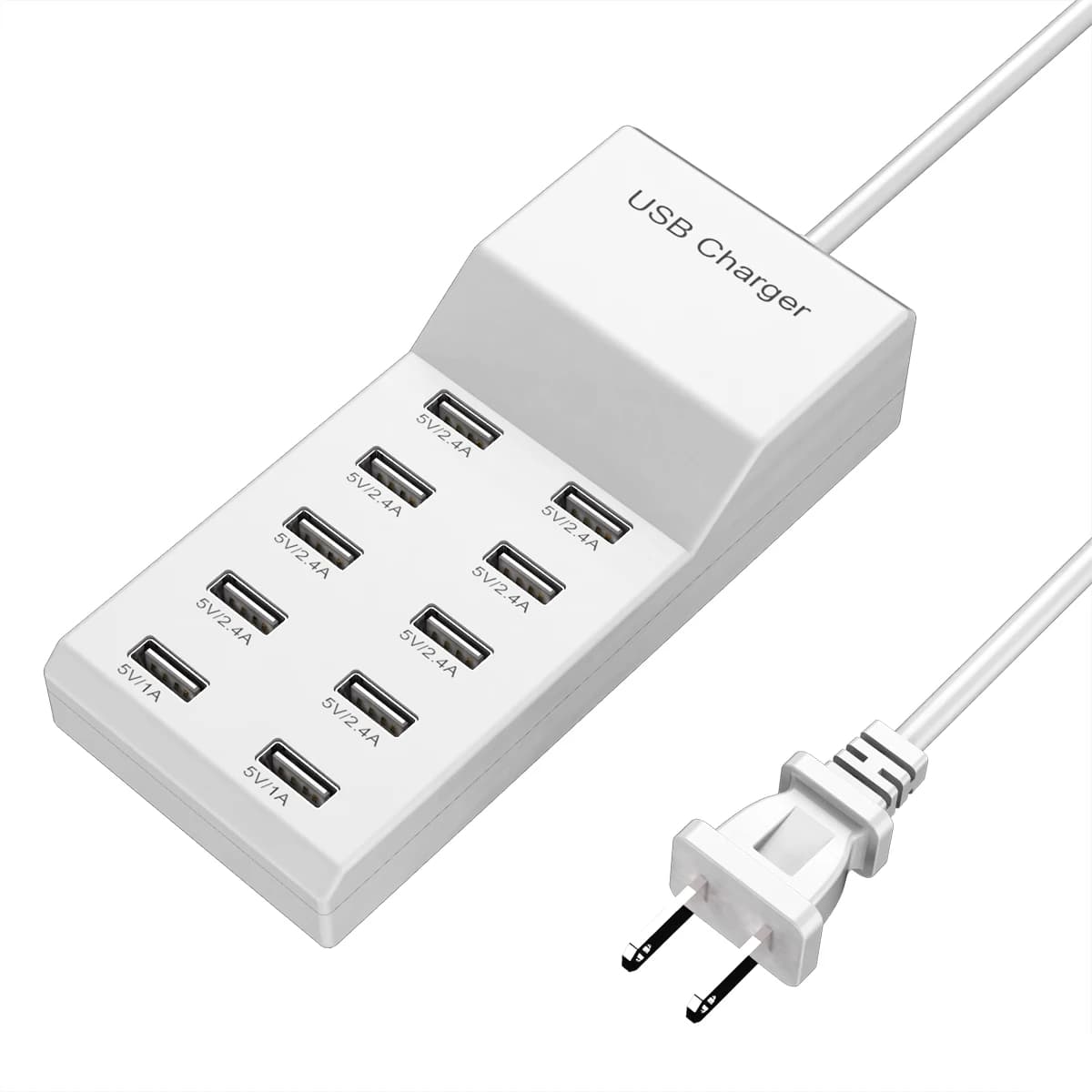 Stazione di Ricarica USB a 10 Porte 50W, Caricatore Multi USB Intelligente QC2.0 2.4A con Spina US EU UK, Caricatore da Scrivania per Smartphone e Tablet