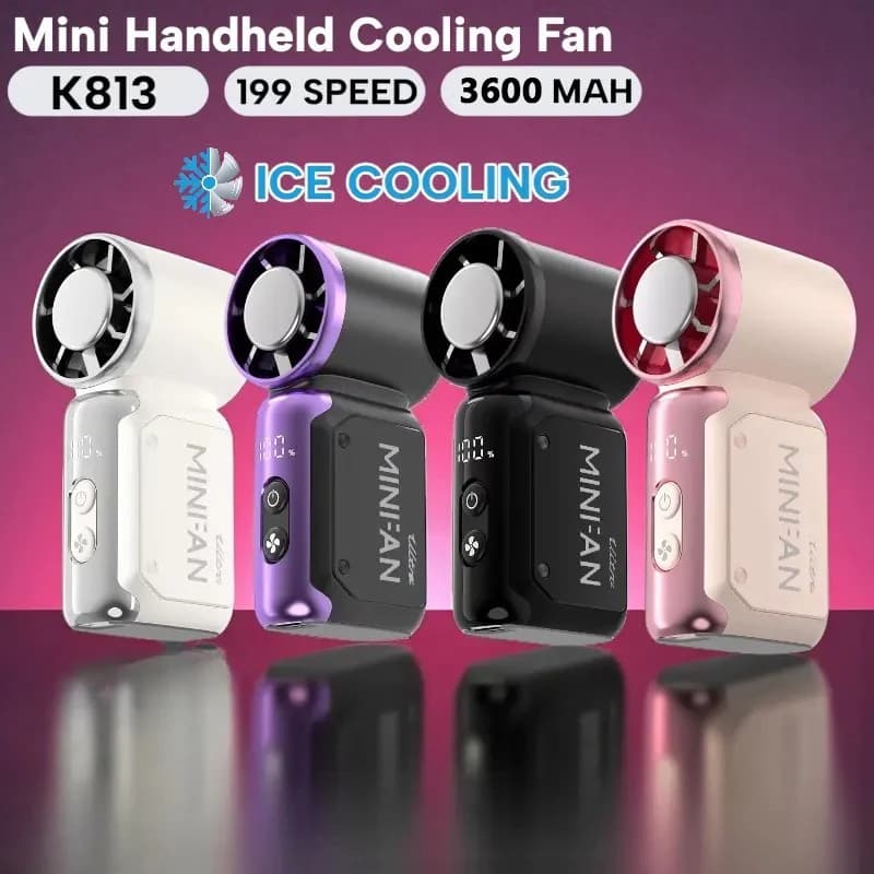 Ventilatore Portatile Mini Palmare 199 Velocità 3600mAh Ricaricabile, Ventilatore Personale a Batteria per Viaggi all'Aperto e Spiaggia