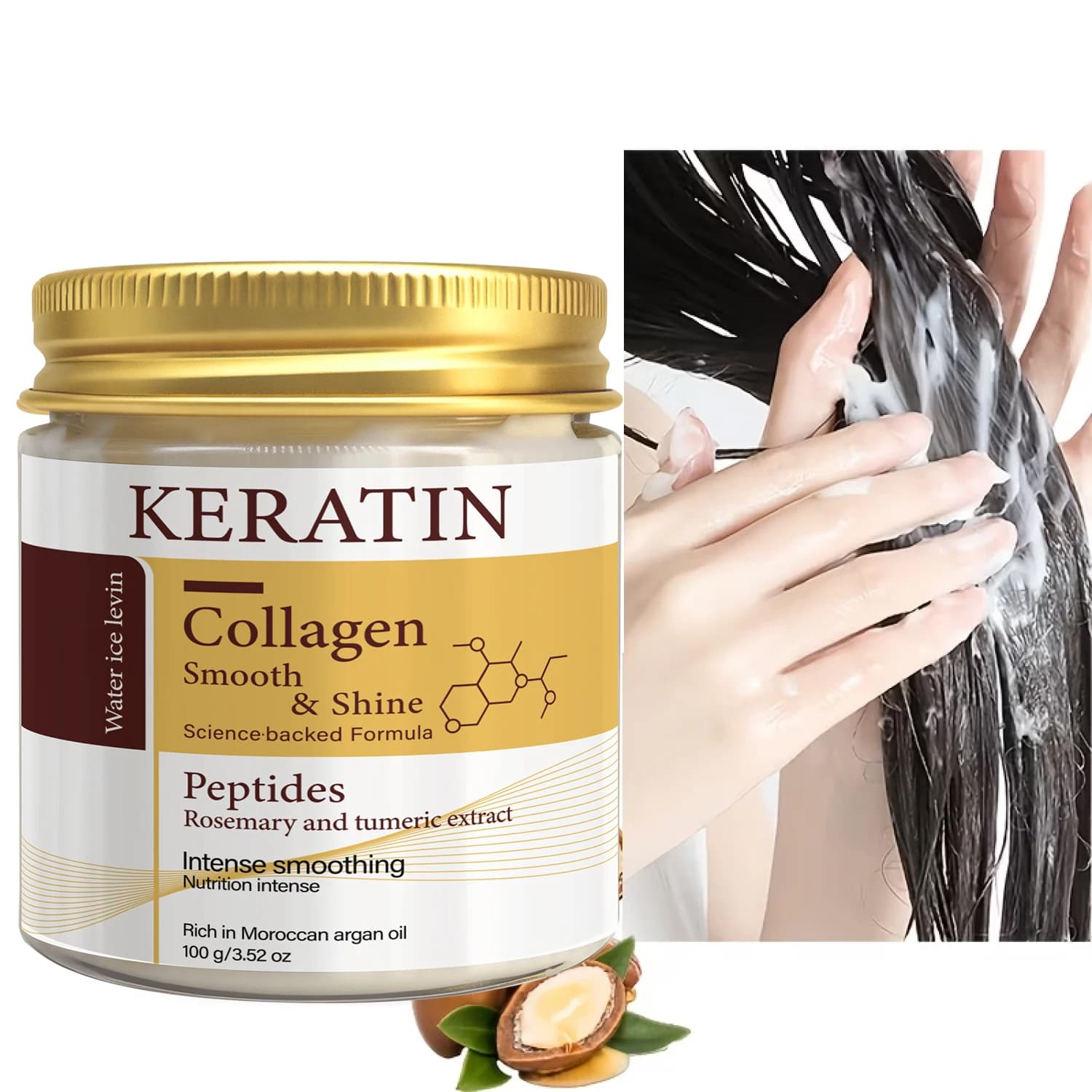 Formula Lisciante con Peptidi di Cheratina e Collagene Estratto di Zenzero, Rosmarino e Curcuma. Burro di Karité e Olio di Argan Marocchino per Nutrizione Intensa
