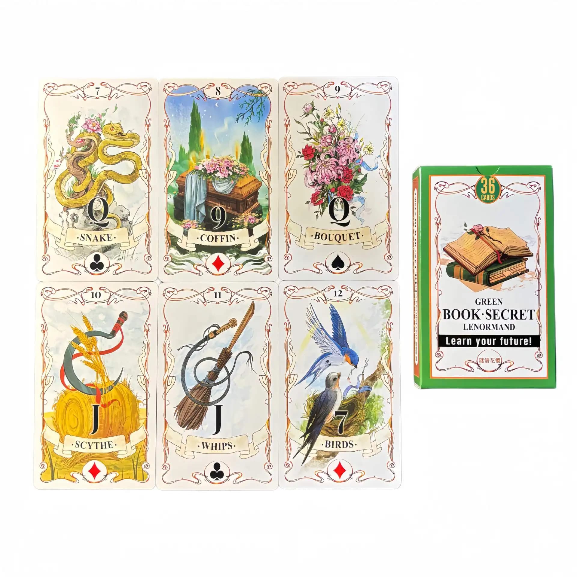 36PCs Green Book Secret Lenormand Oracle Cards English Version Old Style Lenormand Oracle Card Divination Board Game