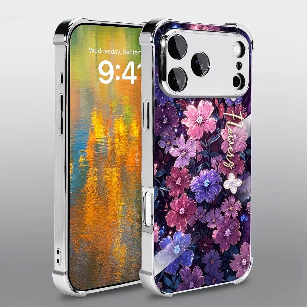 Stylish Dark Floral Print glass phone case for coque iphone fundas for carcasa iphone for iphone 17 、16、15、14、13、12、pm Pro Plus
