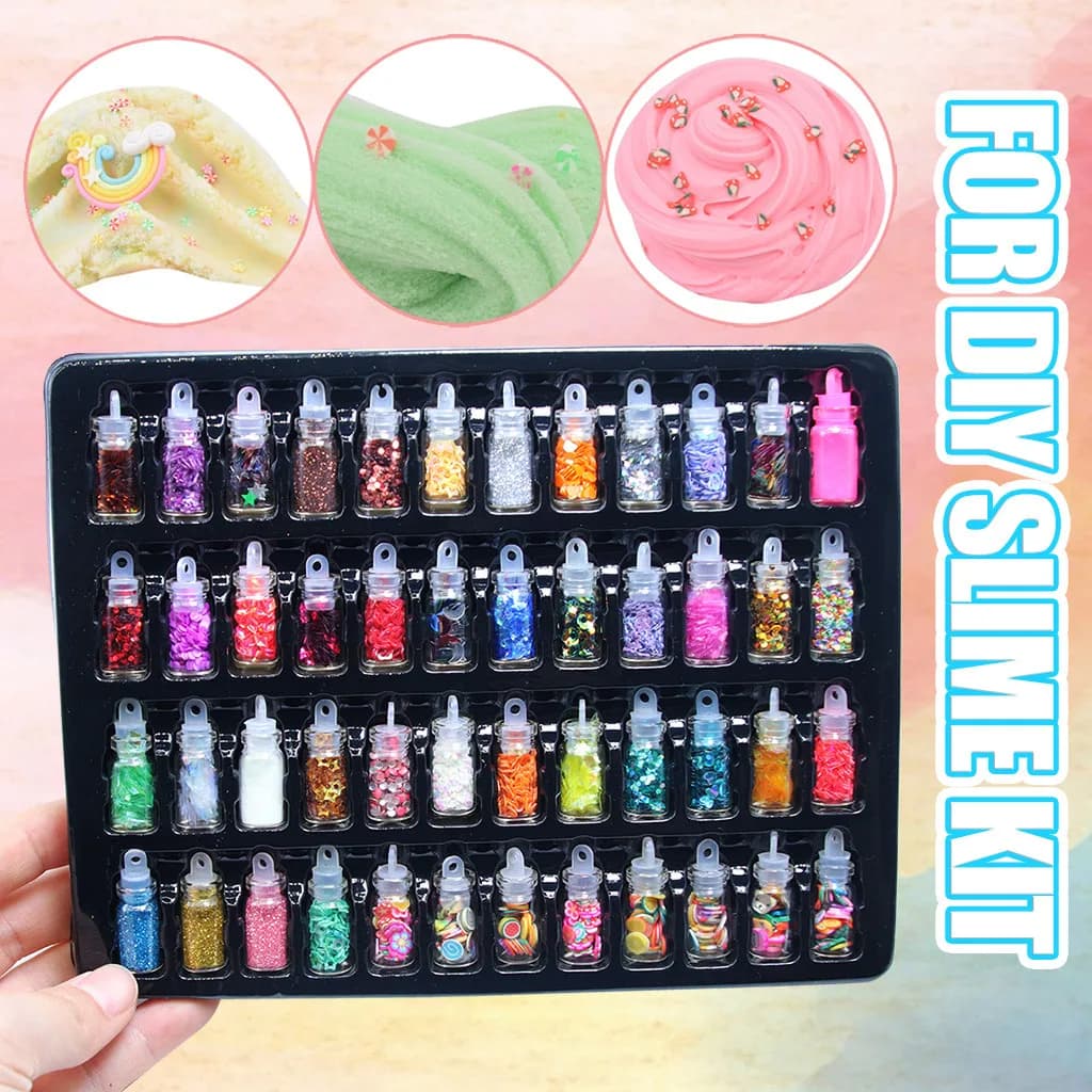 48 pezzi di paillettes/glitter per decorare slime morbido, kit fai da te per bambini, decorazioni per unghie e gioielli fai da te.