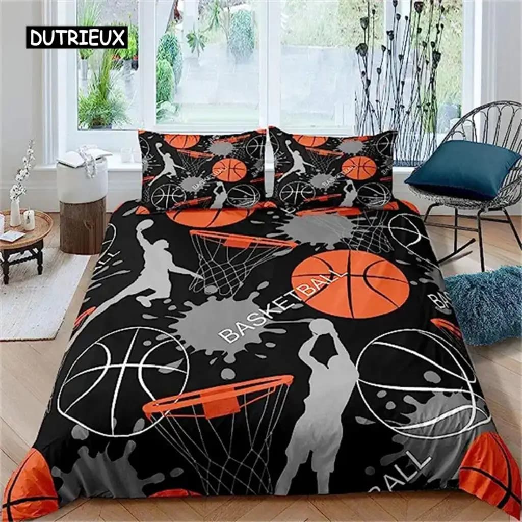 Children's bedspread, basketball themed bedding set, sports duvet cover for teenagers and teenagers, gift, duvet cover for bedroom decoration
