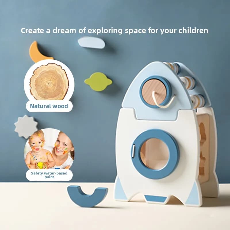 Puzzle Razzo di legno 5 in 1 Giocattoli per bambini Set Building Blocks Educazione Montessori Forma Cognizione Giochi da tavolo occupati Giocattoli interattivi