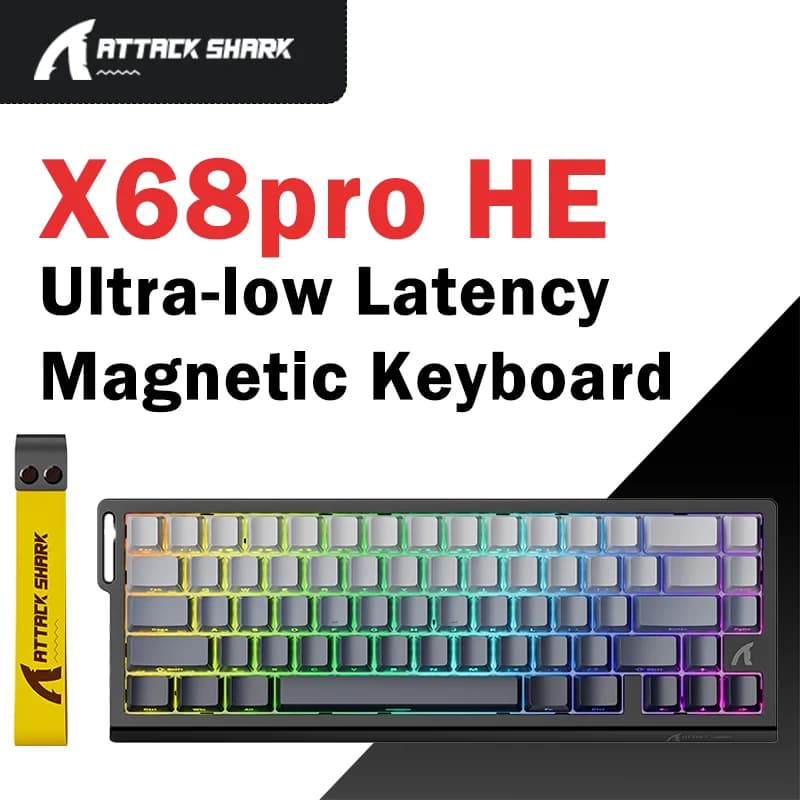 Tastiera Wireless ATTACK SHARK X68PRO HE con Switch Magnetici 8000Hz, Trigger Rapido 0.01mm, Tri-Mode Cablata, RGB Hot-Swap per Gaming Professionale