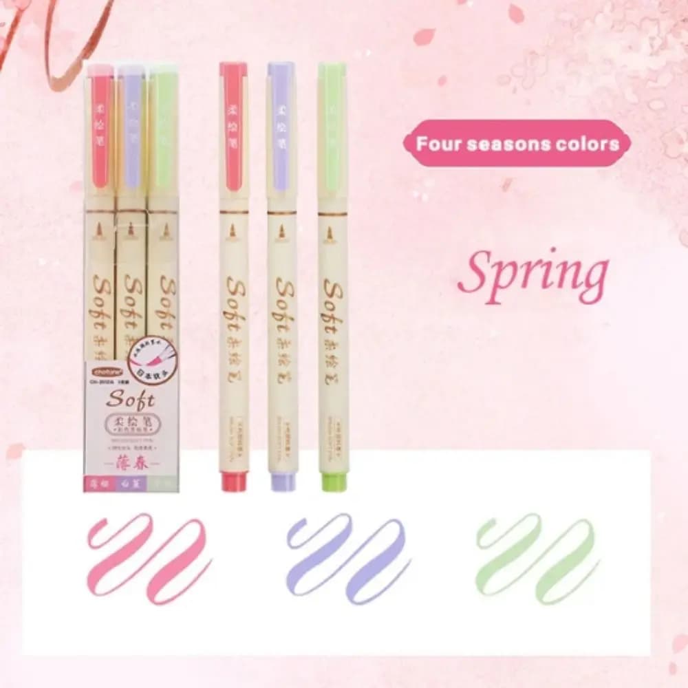 3Pcs/Set Crafts Soft Head Calligraphy Pen Soft Tip Soft Head Calligraphy Practice Pen Colorful Tool Greeting Card Pen Stationery