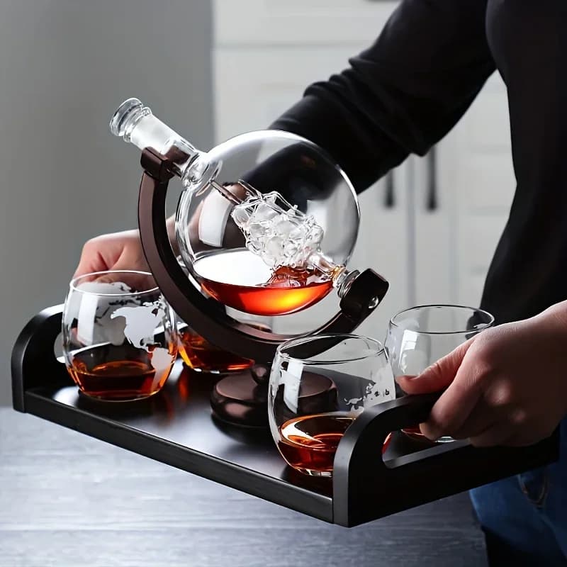 Decanter per whisky a forma di globo, vetro borosilicato con base in legno, bottiglia unica per aeratore di vino, regalo per l'arredamento del bar di casa