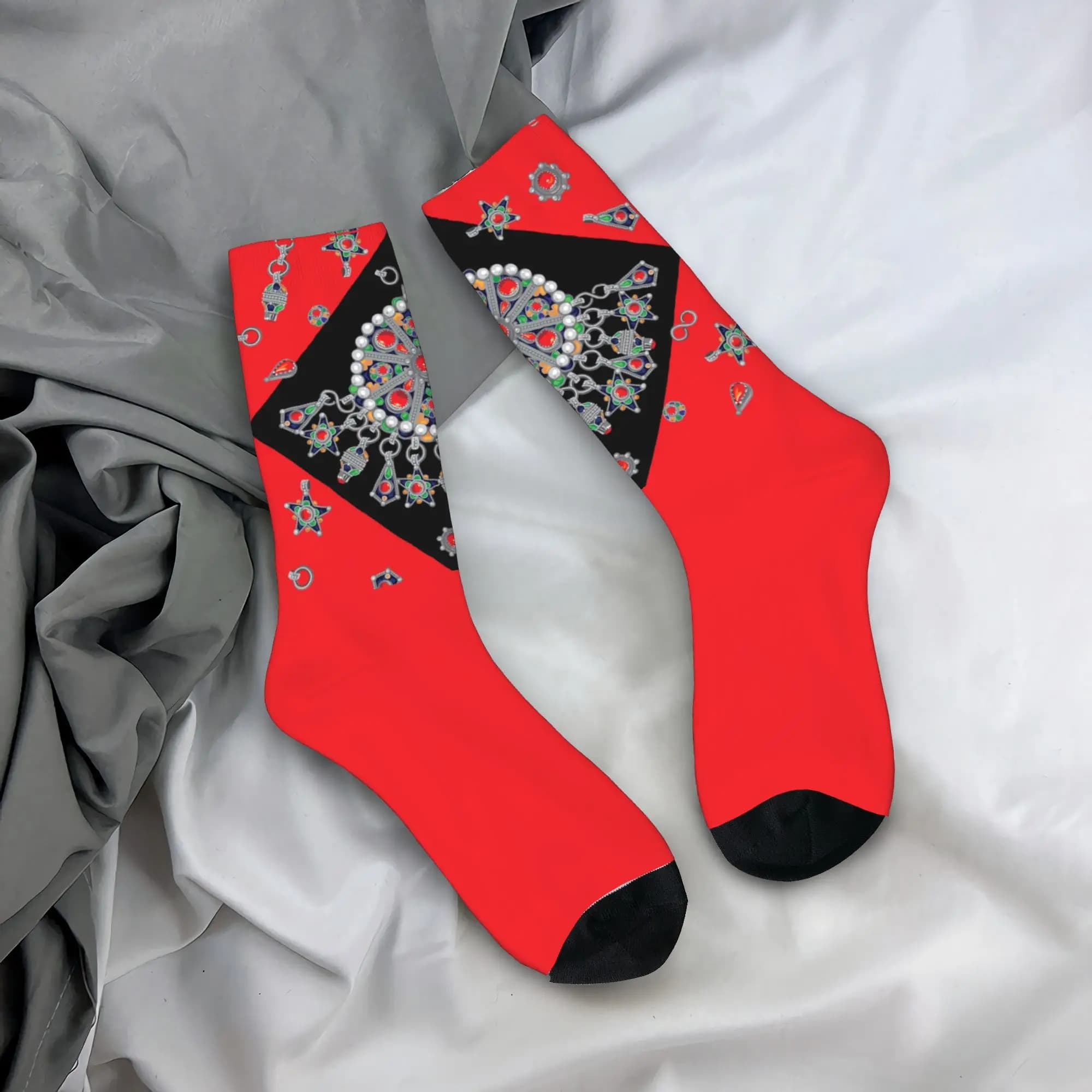 Calzini Personalizzati con Motivi Kabyle per Uomo e Donna, Calzini Unisex con Stampa 3D di Tappeti Amazigh del Marocco