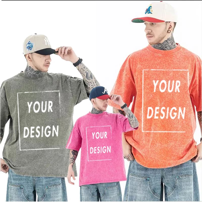 T-shirt in cotone lavato da uomo e da donna, personalizzabile con stampa, 230G, fai da te il tuo motivo o logo preferito, top alla moda personalizzato