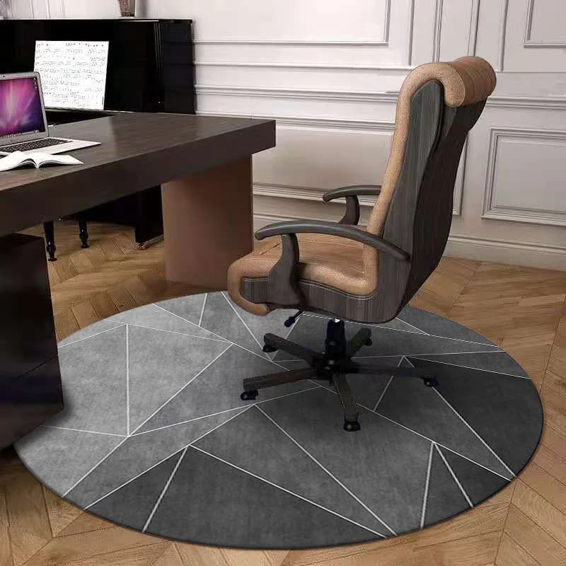VIKAMA Aesthetic Neutral Grey Geometric Round Floor Mat Non Slip Office Desk Chair Rug Minimalist Study Gaming Room Decor