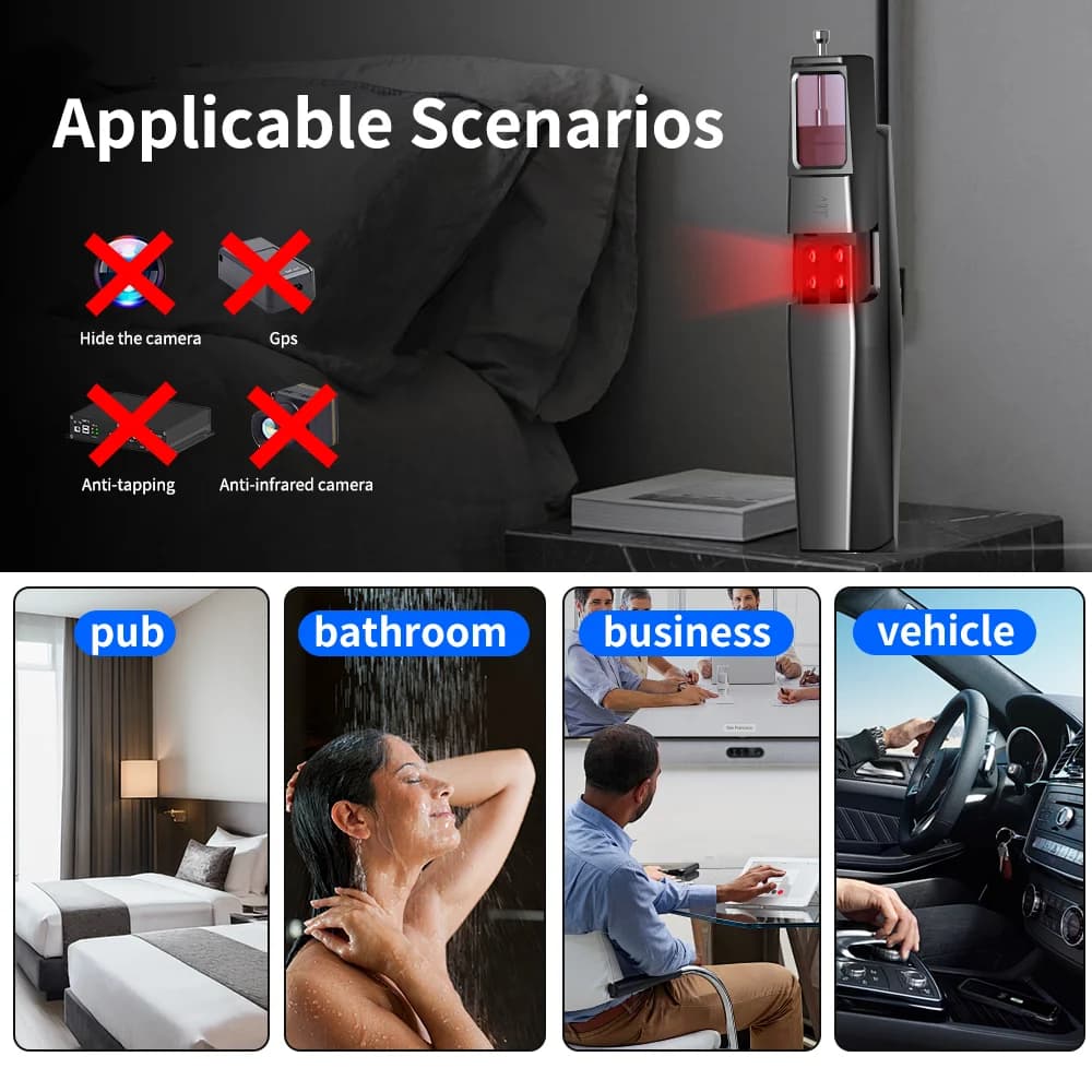 Rilevatore di Telecamere Wireless, Allarme Protettivo, Sensore di Sicurezza, Rilevatore di Microspie, Localizzatore GPS RF, Scanner per il Rilevamento di Tutti i Segnali e delle Lenti per la Sicurezza