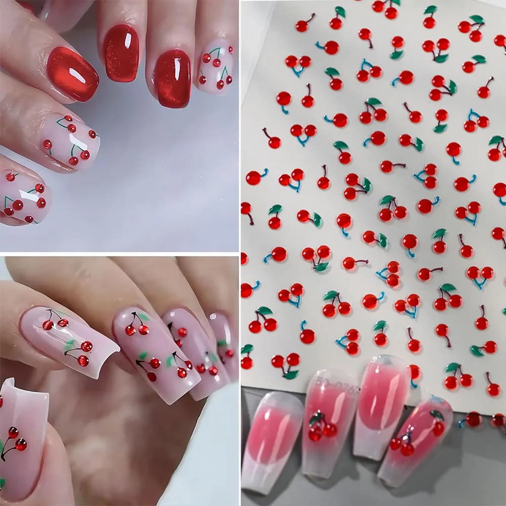 1/2 Pezzi Adesivi per Unghie 5D a Forma di Ciliegia Rossa in Cristallo, Decorazioni Morbide in Gelatina per Unghie Estive, Adesivi Dolci a Forma di Frutta