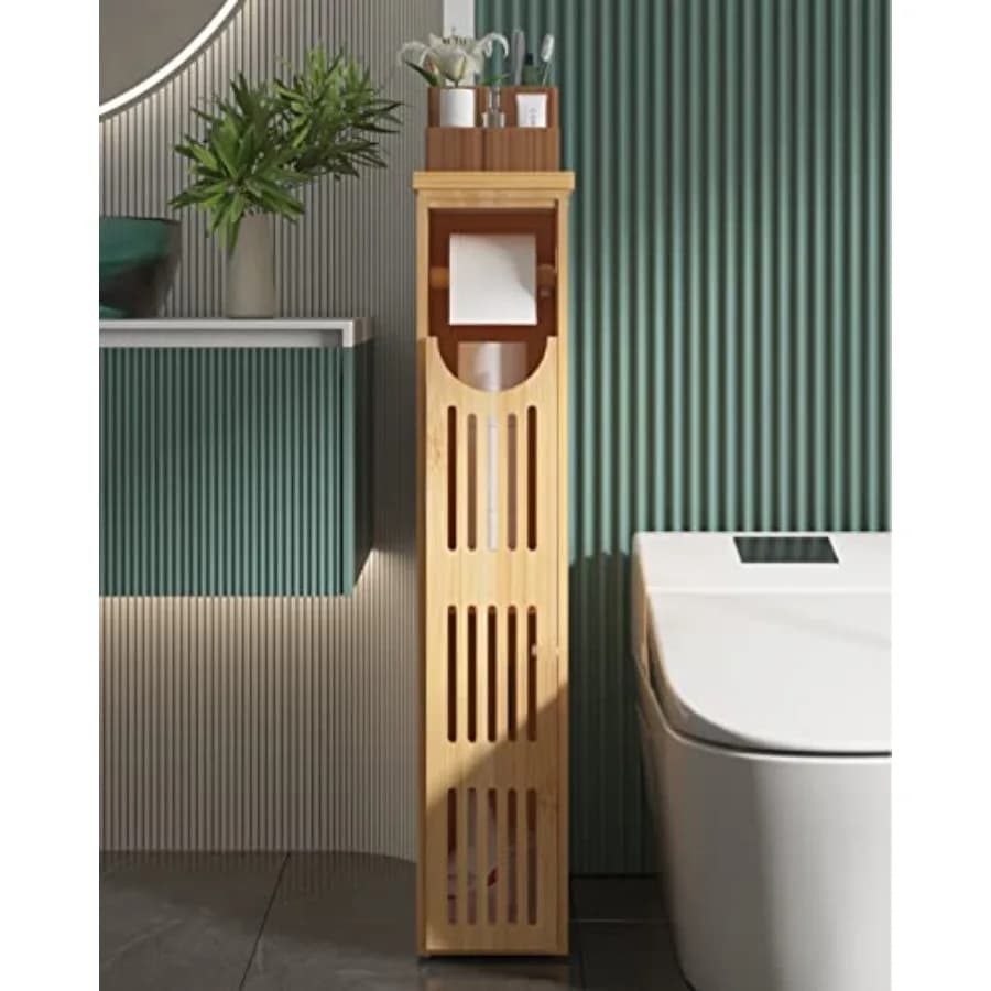 Mobiletto porta carta igienica con vano portaoggetti per piccoli spazi, mobiletto sottile da bagno 33x7.3x6.5 pollici