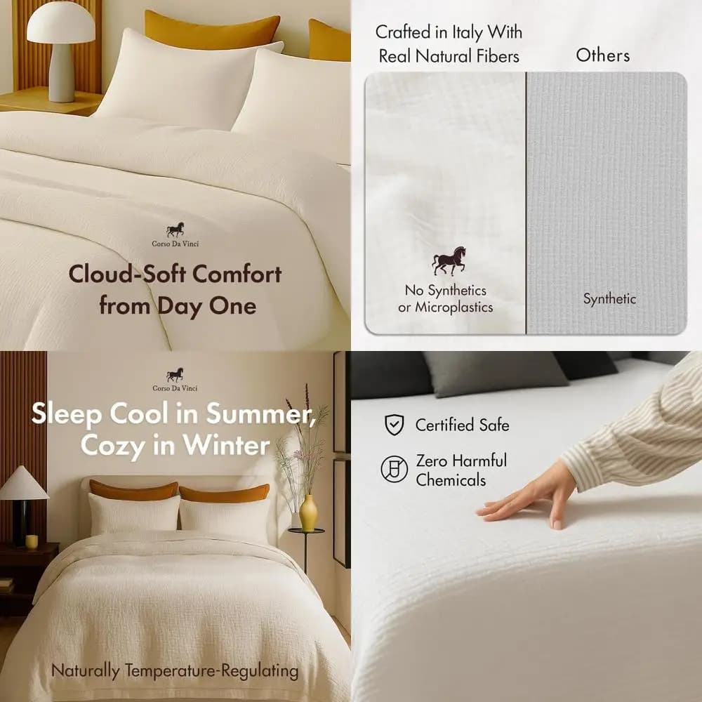 Set copripiumino in garza di puro cotone bianco 100% con federe per cuscino - Biancheria da letto in mussola traspirante a 4 strati, 92x88