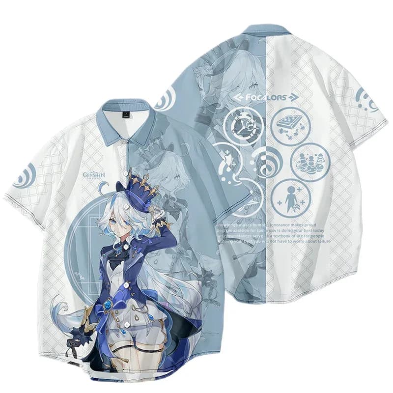 Cosplay Anime Gioco Anime Genshin Impact Furina Camicette con stampa 3D Focalors Cosplay Grafica Manica corta Streetwear Ragazzo Risvolto 72th