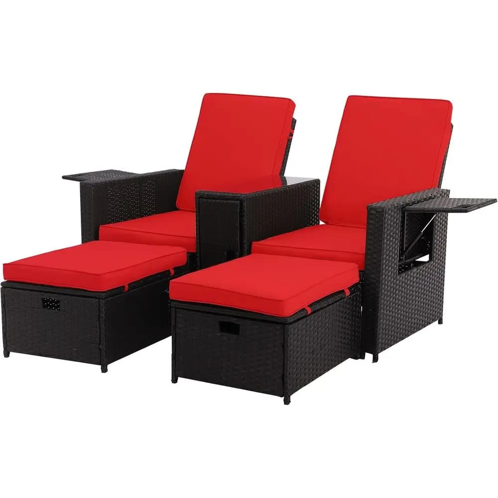 Set Outdoor Wicker Sofa with Cushions - Seats with Adjustable Sdraio and Pouf for Patio, Garden, Balcony, Beach and Terrace